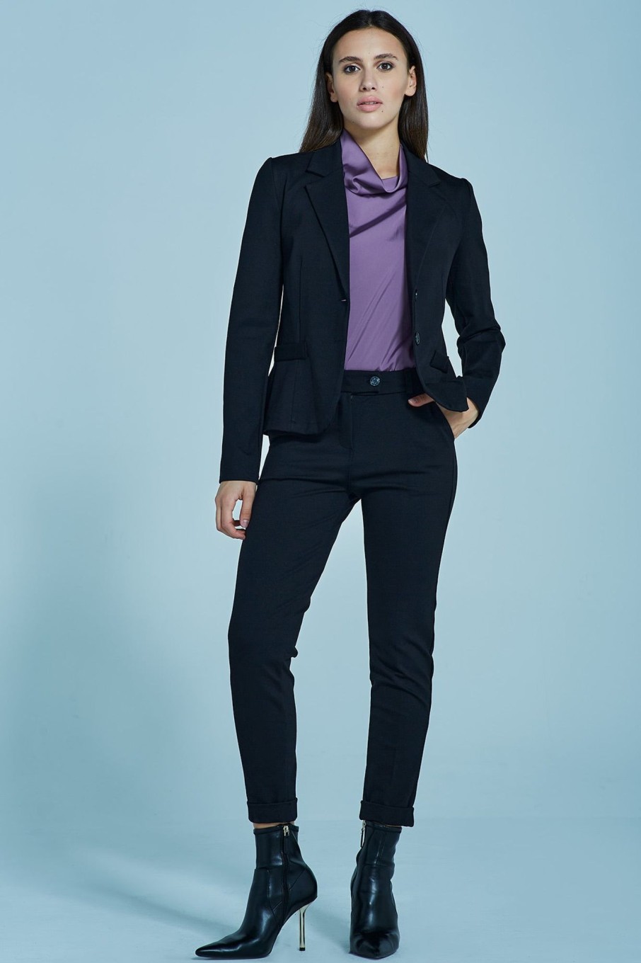 Completi Blue Sand | Blazer Due Bottoni In Punto Milano Stretch