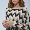 Maglieria Blue Sand | Maglia A Zig Zag Multicolor Con Filo Lurex Oro