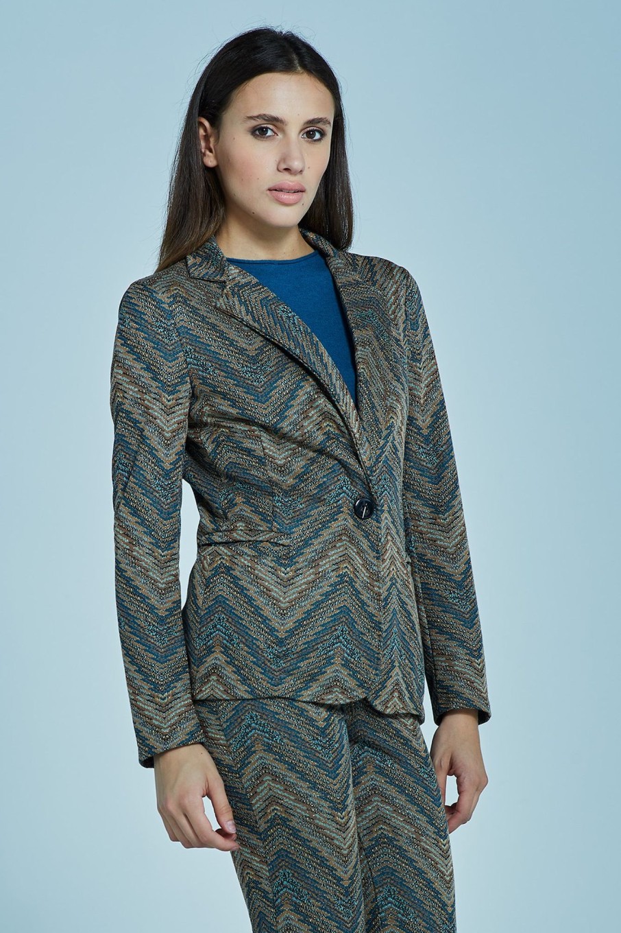 Completi Blue Sand | Blazer A Un Bottone Multicolor Con Lurex Fantasia