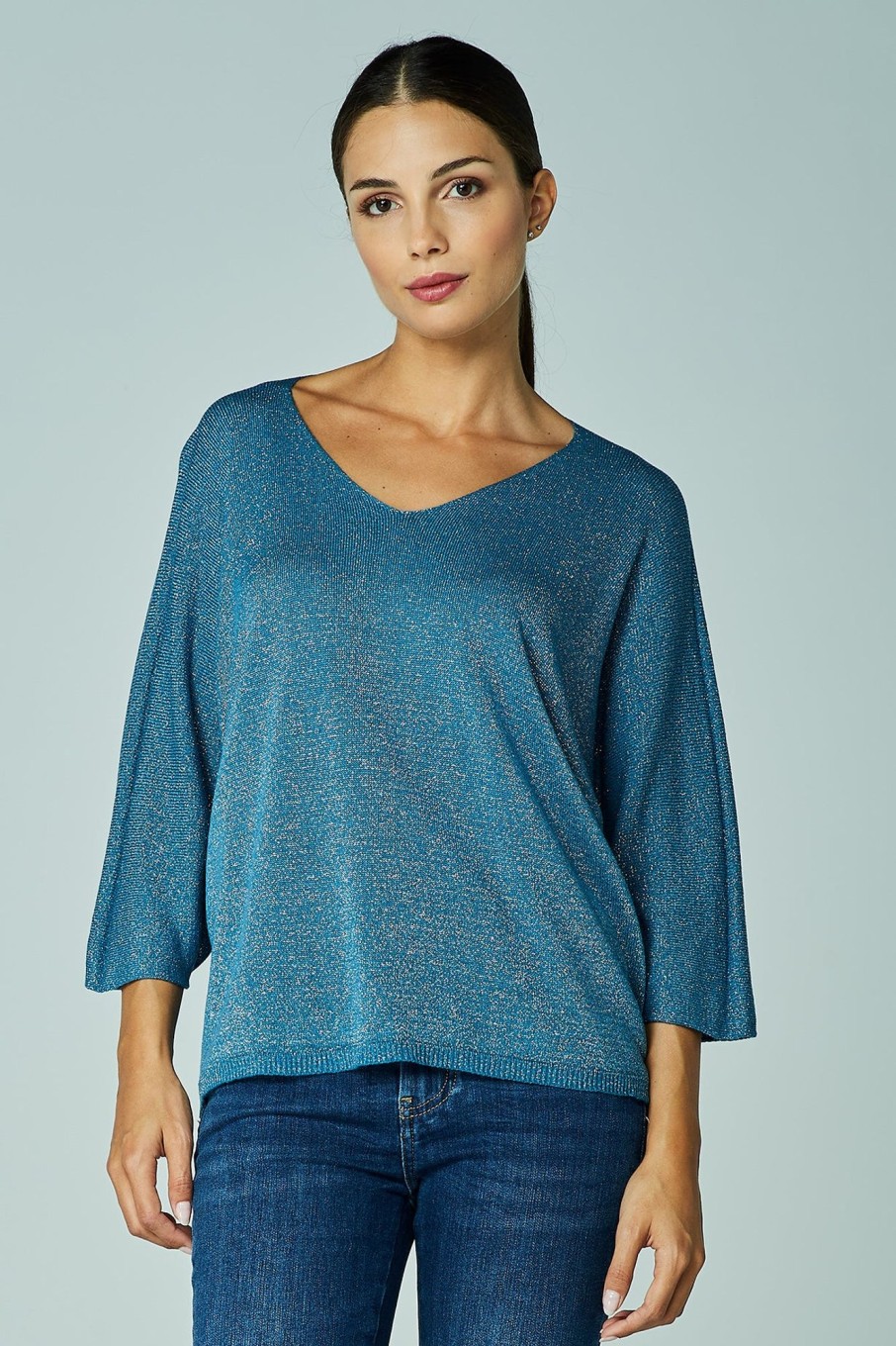 Maglieria Blue Sand | Maglia Scollo A V Con Filo Lurex