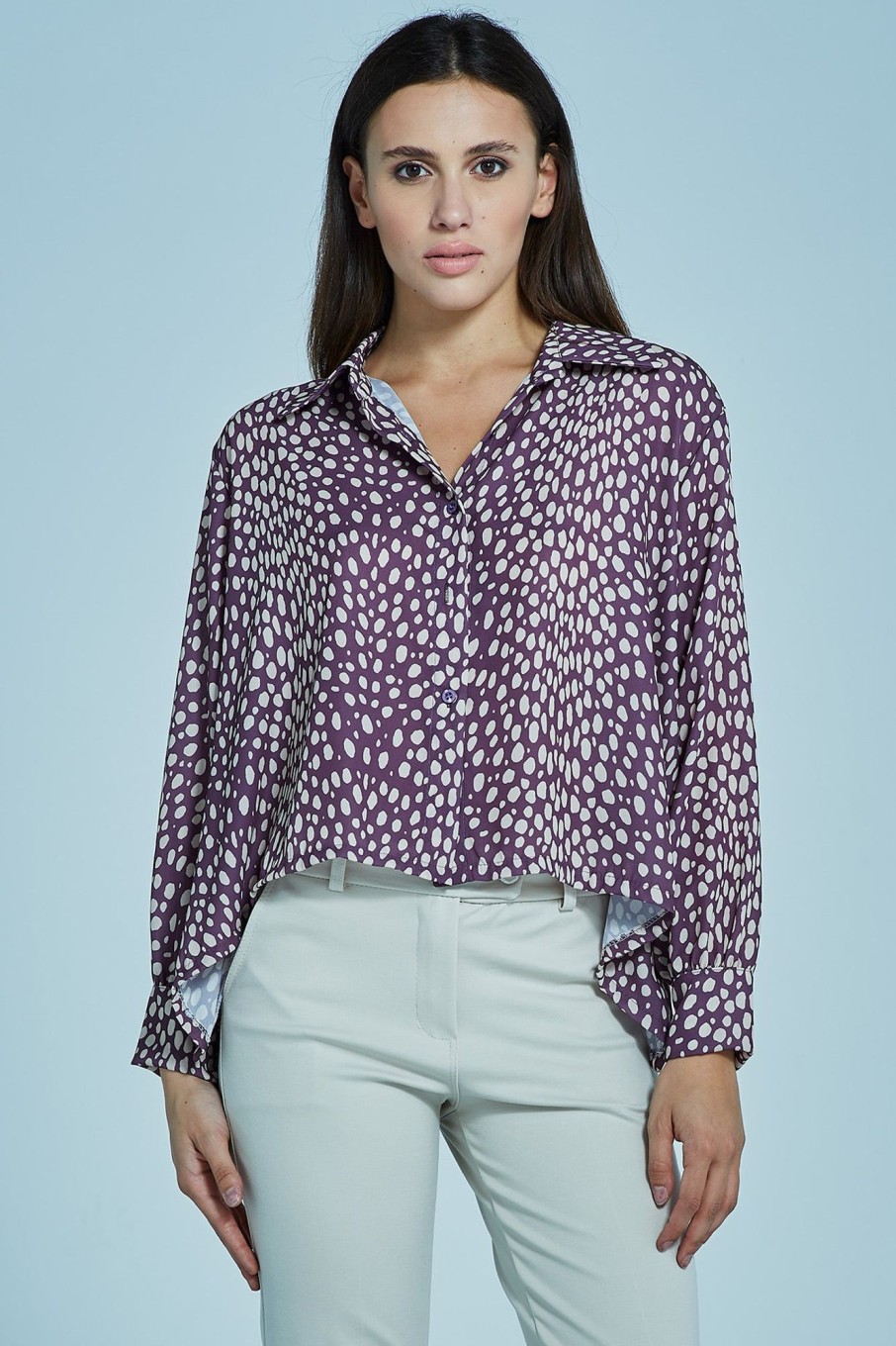 Camicie E Bluse Blue Sand | Camicia In Georgette Fantasia Pois Cipolla