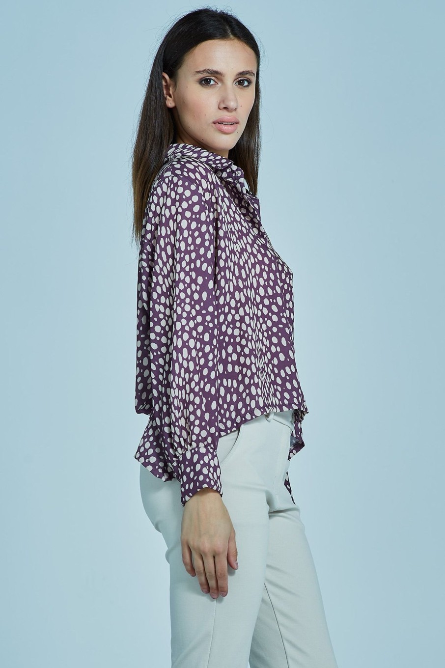 Camicie E Bluse Blue Sand | Camicia In Georgette Fantasia Pois Cipolla