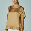 Camicie E Bluse Blue Sand | Blusa Effetto Satin Con Bordi In Raso