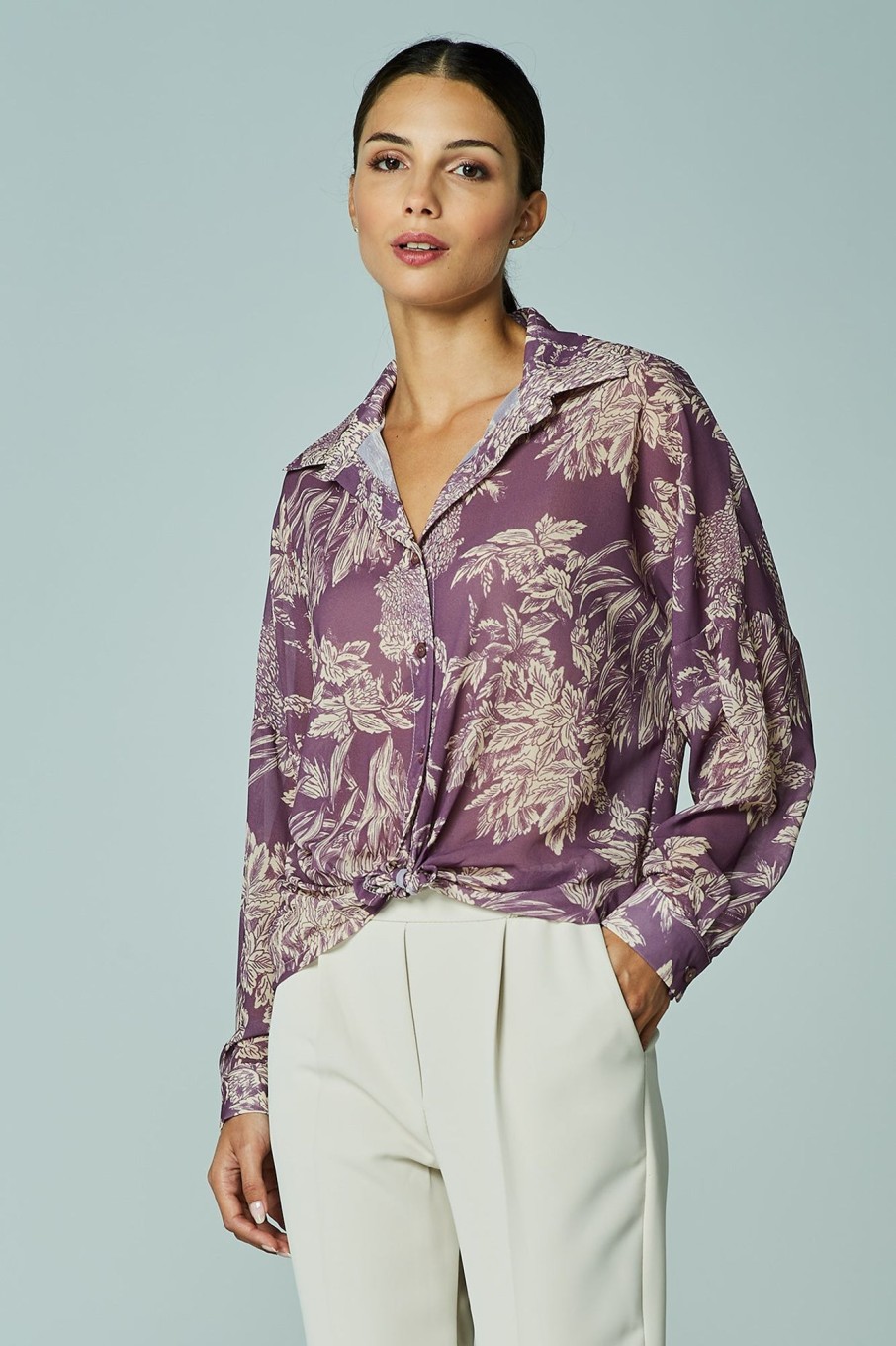 Camicie E Bluse Blue Sand | Camicia In Georgette Fantasia Floreale Cipolla