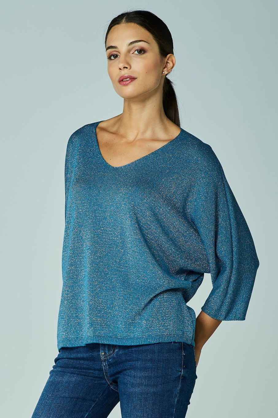 Maglieria Blue Sand | Maglia Scollo A V Con Filo Lurex