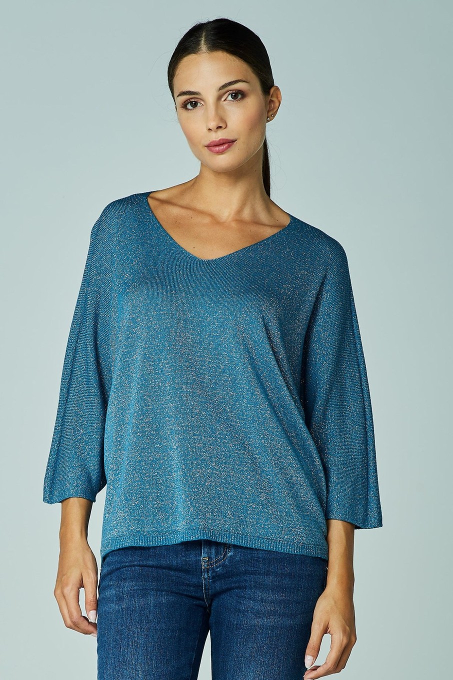 Maglieria Blue Sand | Maglia Scollo A V Con Filo Lurex