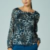 Camicie E Bluse Blue Sand | Blusa Fantasia Maculata Con Filo Lurex Argento Ottanio