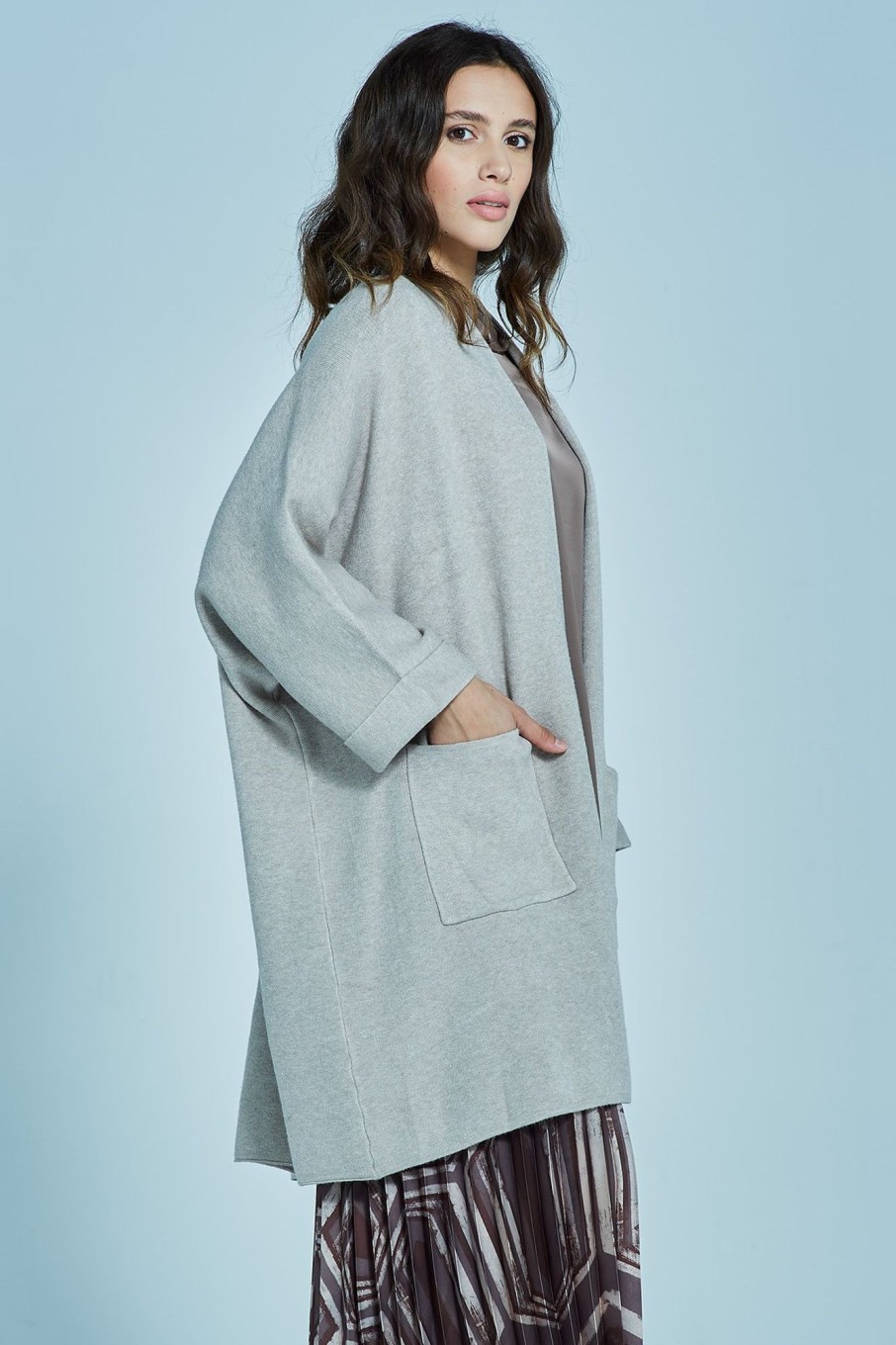 Maglieria Blue Sand | Cardigan Lungo In Maglieria